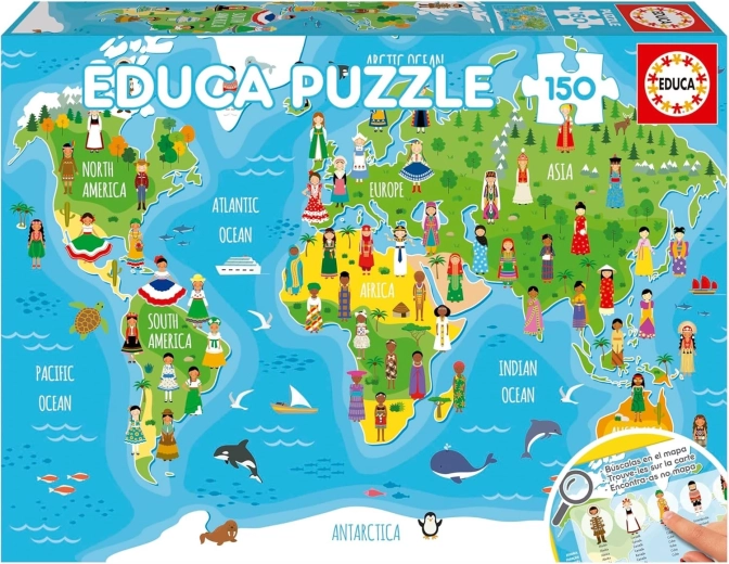 Educa puzzle mappa del mondo con ragazze 150 pezzi