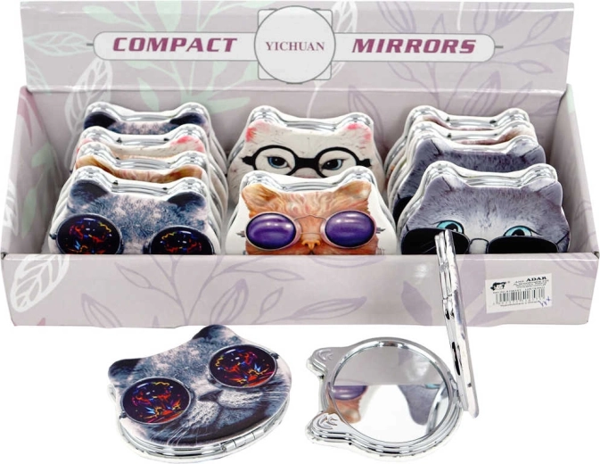 Specchietto pieghevole doppio per bambine, gattina con occhiali 8 cm - 1 pezzo