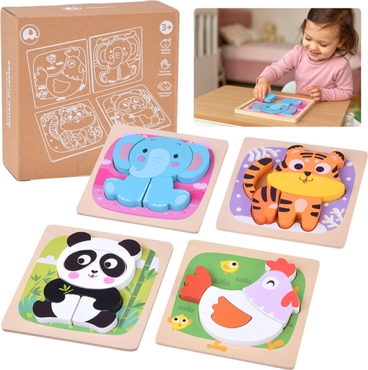 Puzzle in legno a incastro con animaletti - 4 pezzi