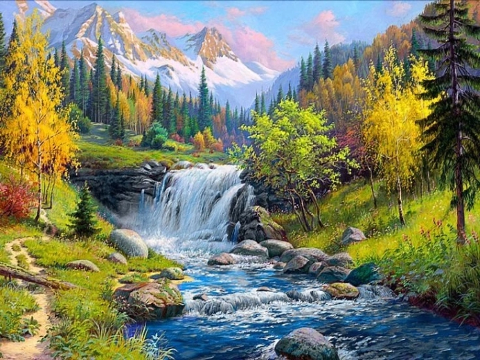 Pittura diamantata Torrente di montagna 30 × 40 cm