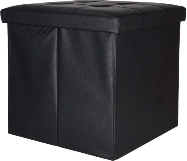 Pouf pieghevole con vano contenitore in ecopelle 38 × 38 × 36 cm nero
