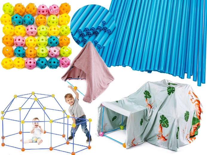 Cannucce da costruzione per realizzare una fortezza per bambini (circa 118 pezzi)