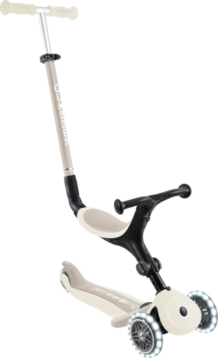 Globber Go Up Active Lights Ecologic 3 in 1 monopattino con seduta rimovibile, color cocco