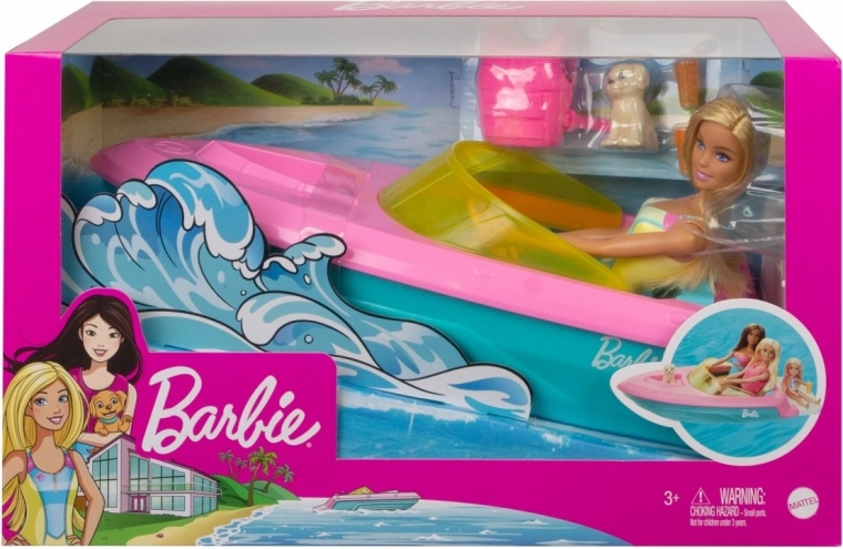 Barbie motoscafo con bambola e cagnolino