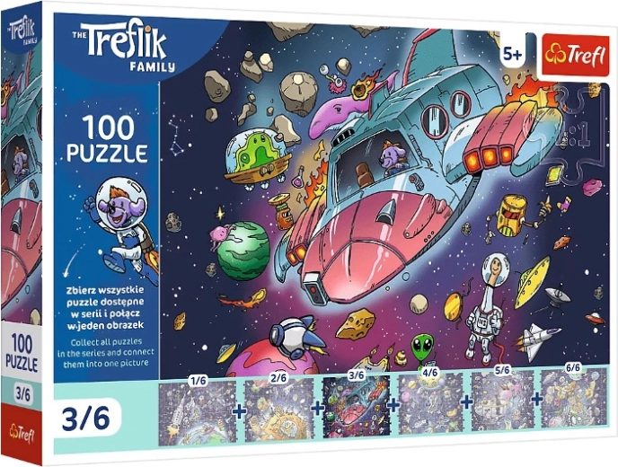 Puzzle Trefl Famiglia Treflik nello spazio: Gonduś nel razzo – 100 pezzi
