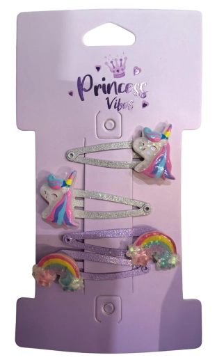 Pink set di fermagli per capelli glitterati unicorno e arcobaleno (4 pz)