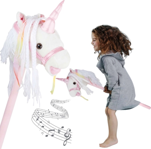 Hobby horse unicorno su palo di legno con suoni