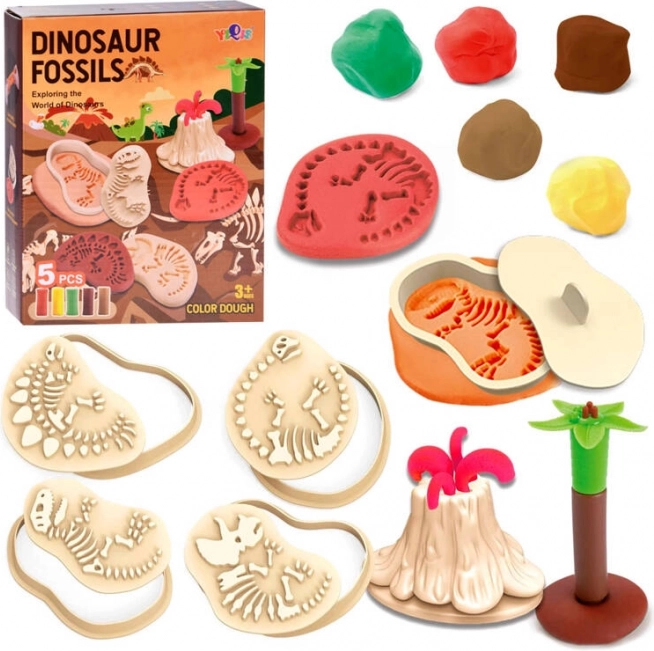 Set di pasta modellabile con stampi di dinosauri e strumenti