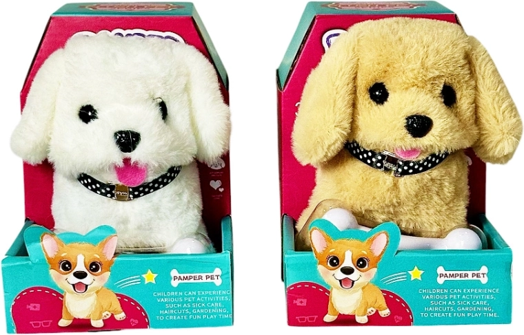 Cagnolino di peluche interattivo che cammina, annuisce con la testa e muove la coda