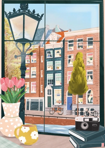 Puzzle Vista su Amsterdam da Caffè 500 pezzi