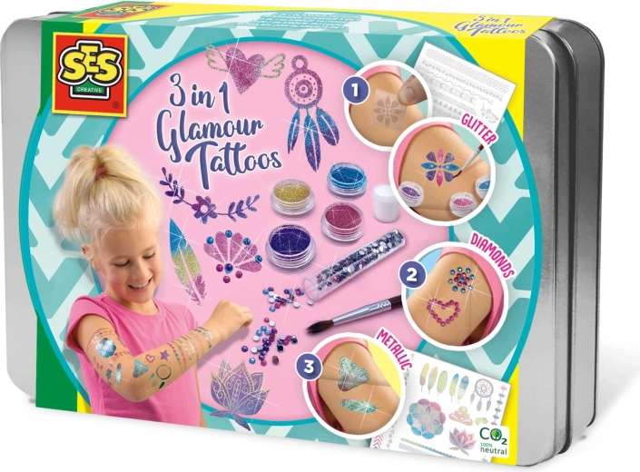 Set per tatuaggi 3 in 1 con glitter SES Creative