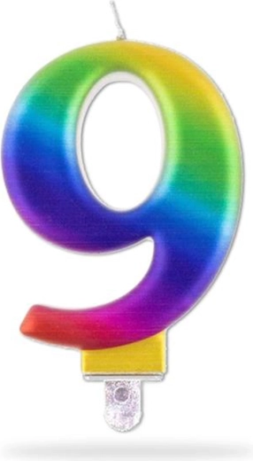 Candela di compleanno numero 9 arcobaleno 7,5 cm da infilzare