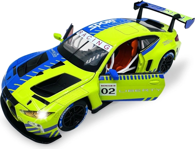 Modello in metallo BMW M4 GT3 in scala 1:24 con luci e suoni
