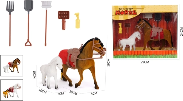 Cavallo e pony con accessori, set 7 pezzi