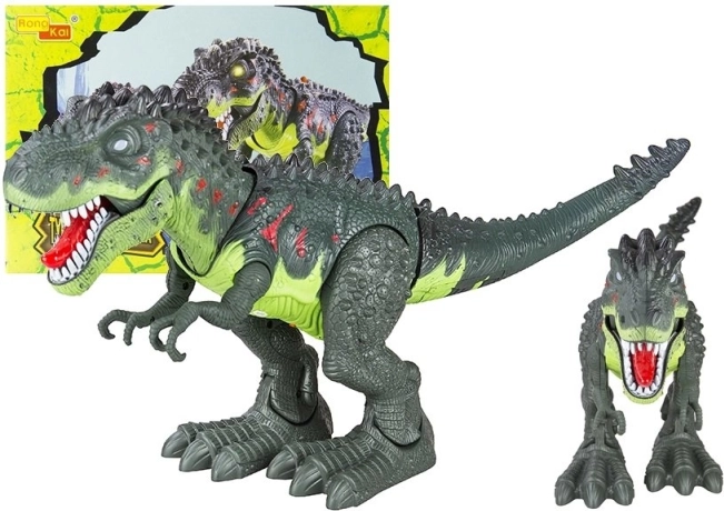 Dinosauro T-Rex camminante a batterie con luci e suoni – verde