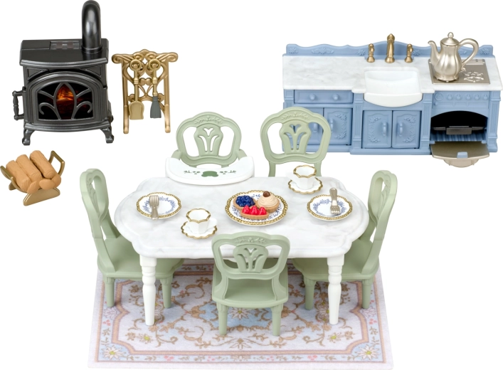 Sylvanian Families elegante sala da pranzo con camino