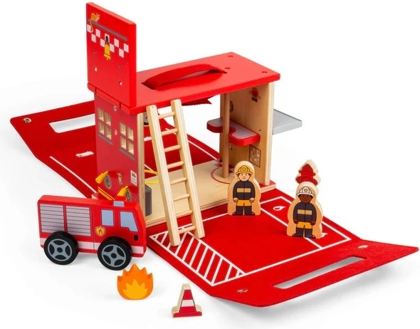 Bigjigs Toys stazione dei pompieri portatile in legno