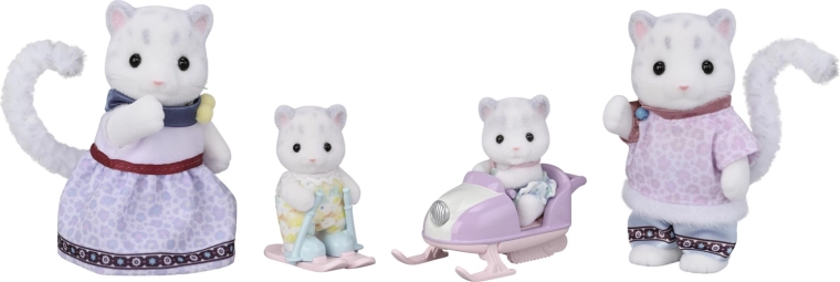Sylvanian Families famiglia di leopardi delle nevi con scooter da neve e sci