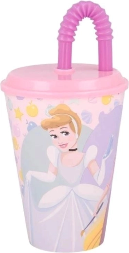 Bicchiere di plastica con coperchio e cannuccia Principesse