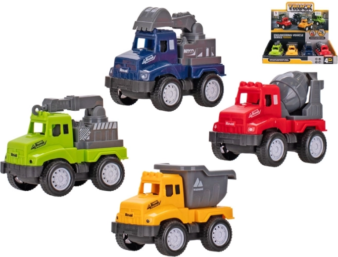 Automezzi da cantiere a retrocarica 9–10 cm, set di 4 tipi