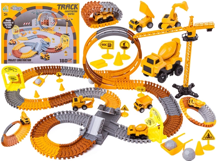 Grande pista automobilistica da corsa cantiere 180 pezzi con loop, gru e macchinine