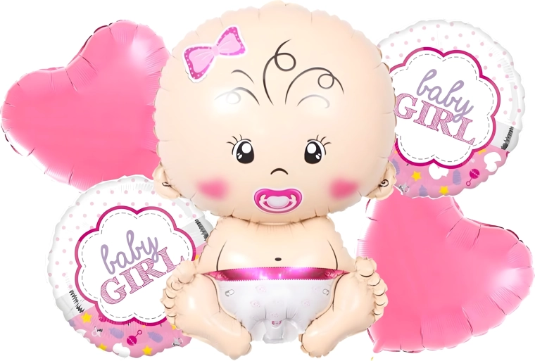 Palloncini per baby shower per bambina – set da 5 pezzi con stelline e motivo bebè