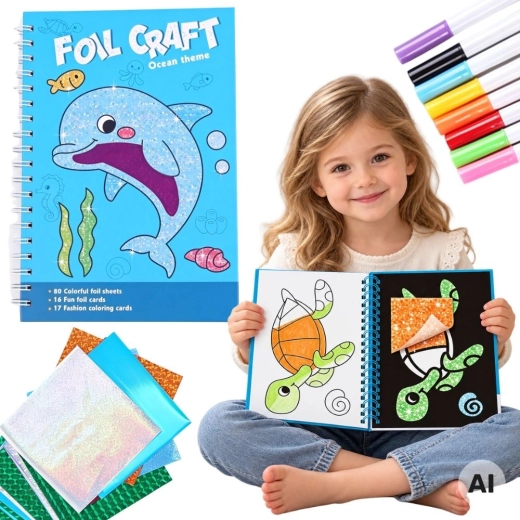 Set creativo Woopie con fogli decorativi e disegni da colorare Delfino, 121 pezzi