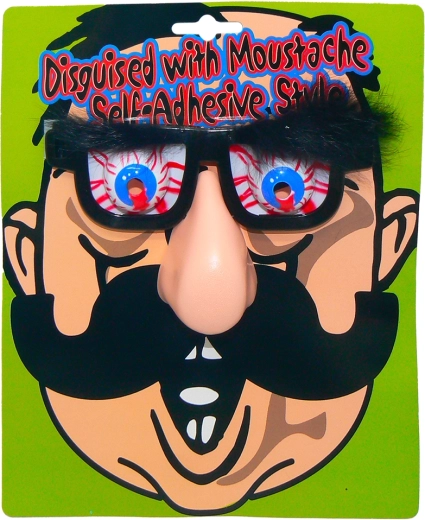 Occhiali divertenti con grande naso e sopracciglia folte