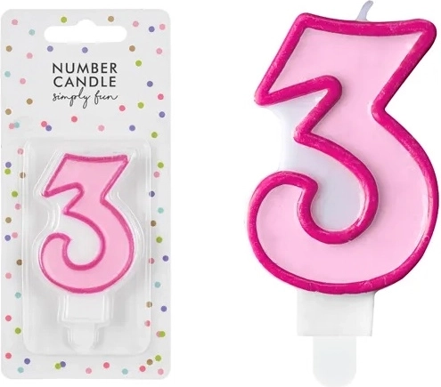 Candela di compleanno numero 3 rosa 7 cm - 1 pezzo