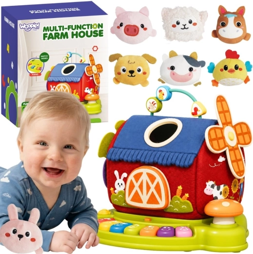 Woopie baby fattoria interattiva – casetta con sorter e pianoforte + 7 animaletti di peluche