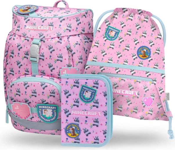 Set scolastico BAAGL Airy MINECRAFT Panda – zaino, astuccio e sacca per scarpe di ricambio