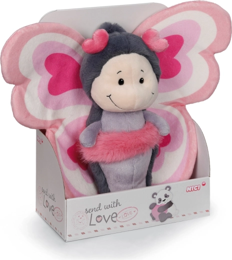 Nici farfallina di peluche Love in scatola regalo 21 cm