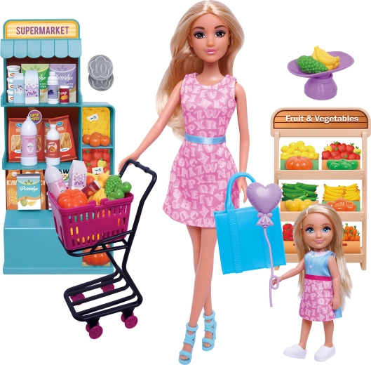 Set di bambole con carrello della spesa per il supermercato