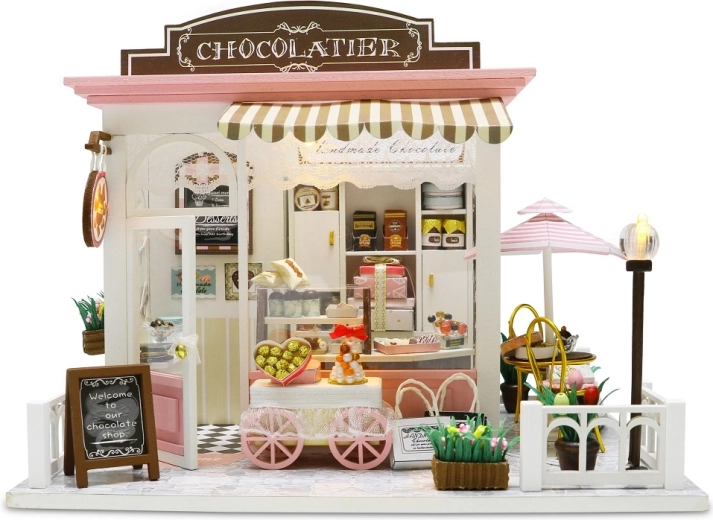 Casa in miniatura cioccolateria – kit creativo DIY con illuminazione LED