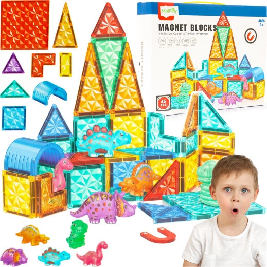 Set di costruzioni magnetiche dinosauri 45 pz