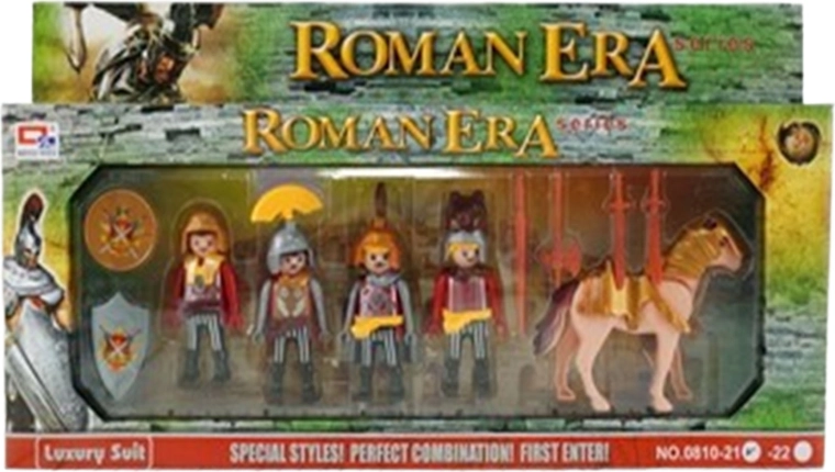 Set da gioco: soldati antichi con cavallo e accessori (4 pz)