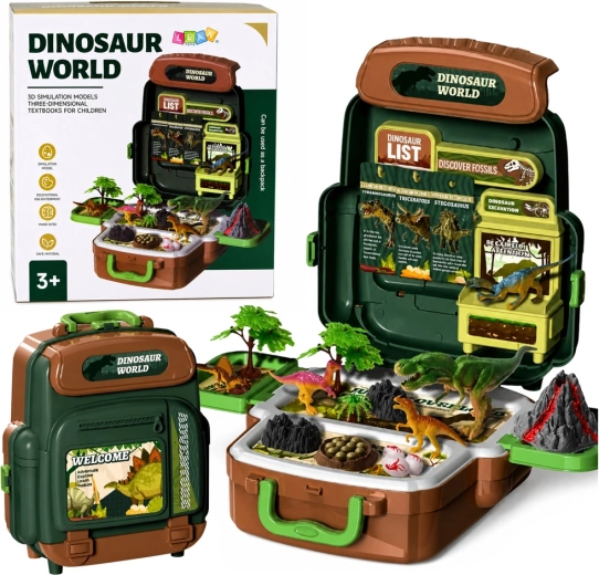 Il mondo dei dinosauri – zaino-valigetta portatile con miniature e carte educative (30 pezzi)