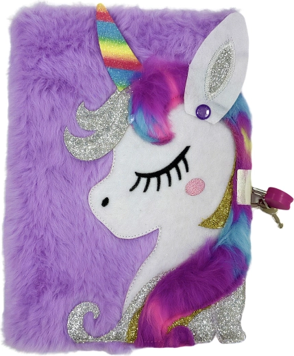 Diario in peluche A5 con unicorno e lucchetto