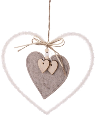 Cuore decorativo sospeso in tessuto grigio