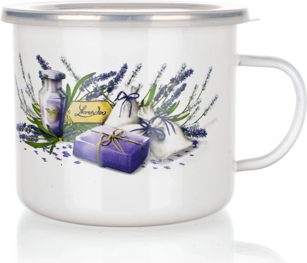 Tazza smaltata Lavender 0,9 l con coperchio in plastica