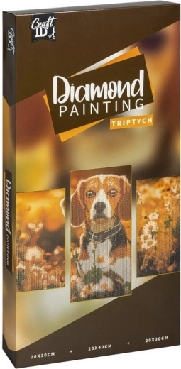 pittura diamantata su tela cane – trittico 40 × 20 cm + 30 × 20 cm