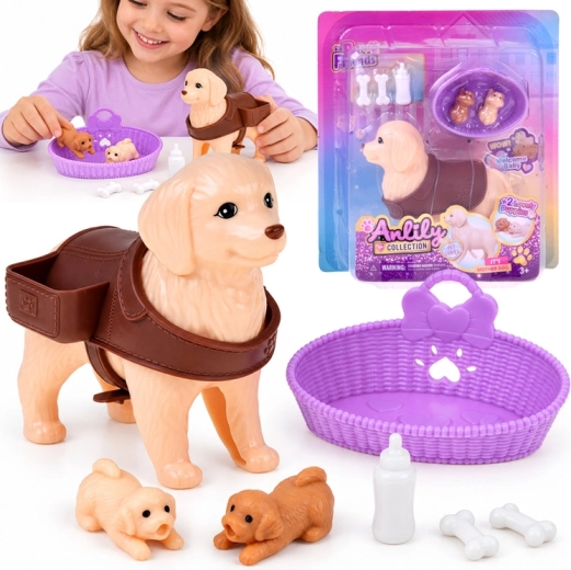 Figura Anlily di una femmina di golden retriever con cuccioli e accessori