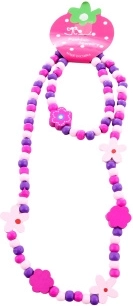 Set collana e bracciale con fiorellini di perline in legno