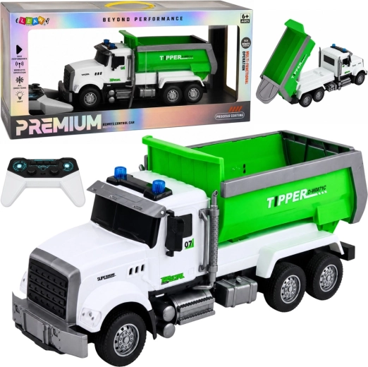 Autocarro ribaltabile RC verde radiocomandato 1:14 con cassone mobile e luci - 1 pezzo