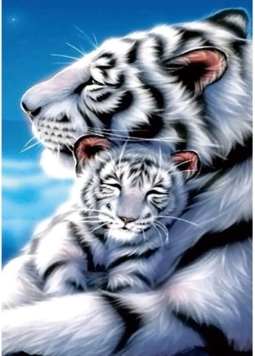 Mosaico di diamanti (diamond painting) tigri bianche 30 × 40 cm - 1 pezzo