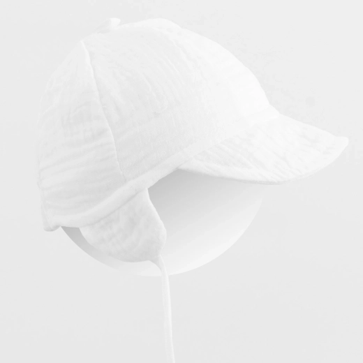 Cappellino estivo in mussola per bambini con visiera New Baby bianco (taglia 68/74)