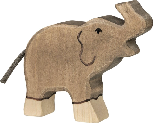 Holztiger elefante di piccole dimensioni con proboscide sollevata - 1 pezzo