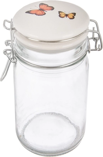Barattolo in vetro con clip e coperchio in ceramica PRIMAVERA farfalla 0,25 l