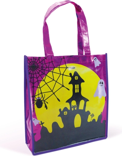 Sacchetto regalo di Halloween con motivo castello, viola