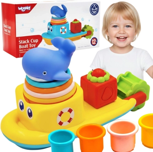 Giocattolo per il bagnetto WOOPIE Baby barchetta con balena e bicchieri